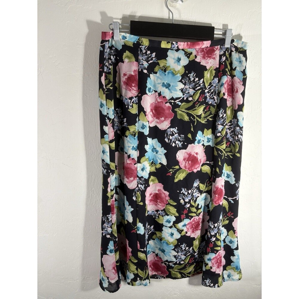 Vintage Norton McNaughton Black Multicolored Floral Paisley Print Midi Skirt 16